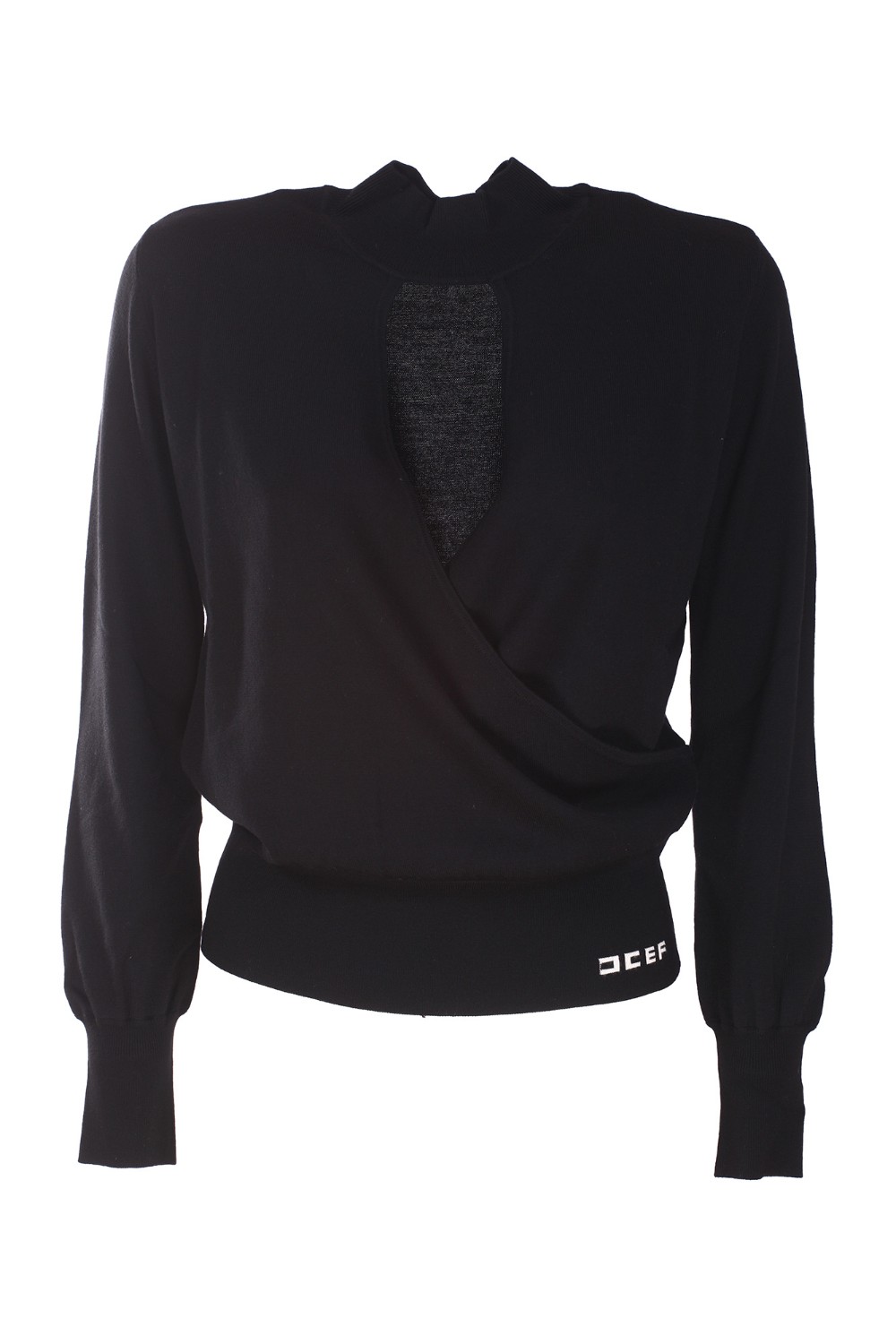 shop ELISABETTA FRANCHI Saldi Maglia: Elisabetta Franchi Maglia a collo alto in lana con logo.
Girocollo con incrocio sul davanti.
Scollo V sul seno. 
Sul fondo logo a intarsio in contrasto.
Maniche lunghe.
Composizione: 100% lana vergine.
Made in Italy.. MK53S26E2-685 number 1034738